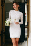 Vintage Ivory Lace High Neck Bodycon Short Wedding Dress with Sleeves