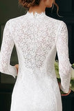 Vintage Ivory Lace High Neck Bodycon Short Wedding Dress with Sleeves