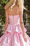 Pink Tiered Long Prom Dress with Ruffles