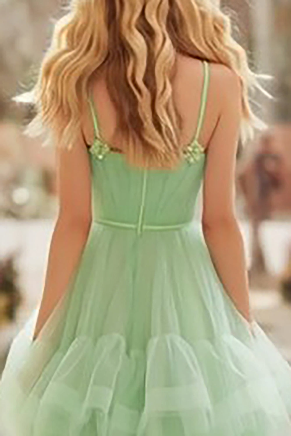 Light Green Tiered Ruffled Long Princess Prom Dress