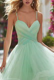Light Green Tiered Tulle Long Prom Dress with Ruffles