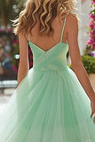 Light Green Tiered Tulle Long Prom Dress with Ruffles