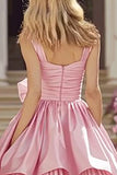 Pink Tiered Ruffled Long Prom Dress With Bow
