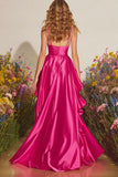 Sparkly Fuchsia Ruffled Long Prom Dress with Slit