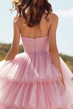 Pink Tiered Long Ruffled Prom Dress with Slit