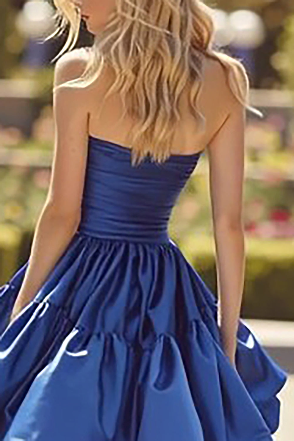 Dark Blue Tiered Long Ruffled Prom Dress with Slit