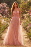 Dusty Rose Spaghetti Straps A-Line Long Prom Dress