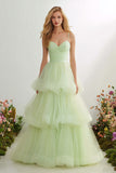 Light Green Tiered  Long Prom Dress with Ruffles