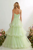 Light Green Tiered  Long Prom Dress with Ruffles
