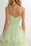 Light Green Tiered  Long Prom Dress with Ruffles