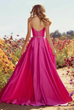 Sparkly Fuchsia A-Line Long Prom Dress with Slit