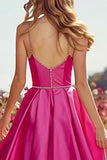 Sparkly Fuchsia A-Line Long Prom Dress with Slit