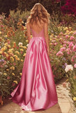 Sparkly Pink A-Line Long Beaded Prom Dress with Slit