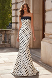 Black and White Polka Dots Long Mermaid Prom Dress