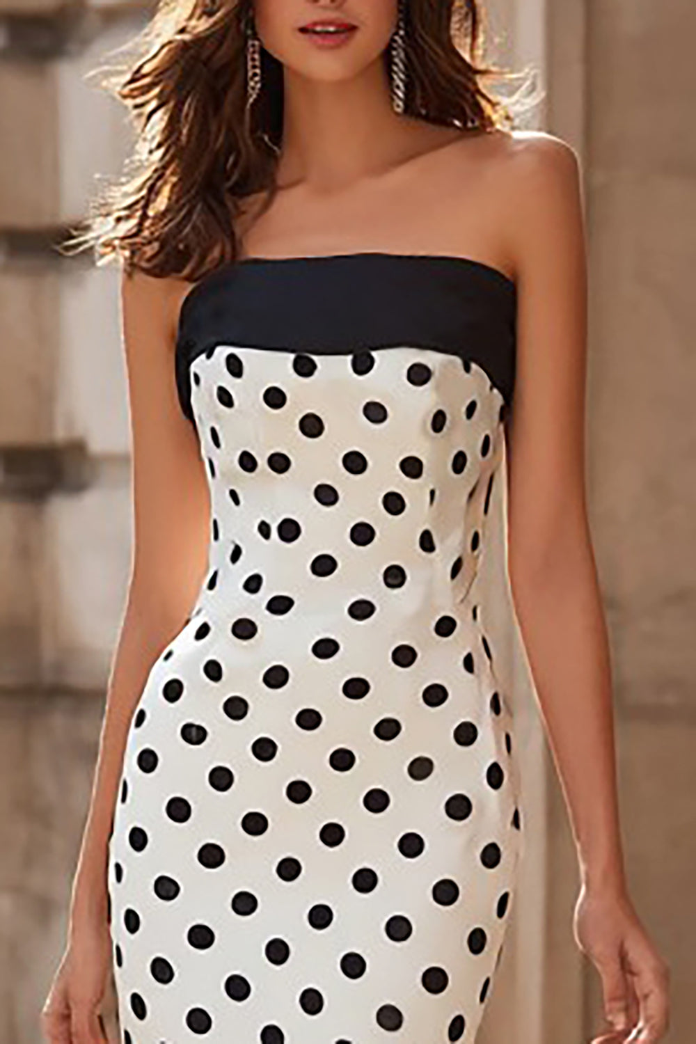 Black and White Polka Dots Long Mermaid Prom Dress