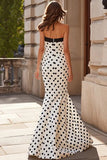 Black and White Polka Dots Mermaid Strapless Long Prom Dress