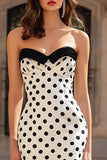 Black and White Polka Dots Mermaid Strapless Long Prom Dress