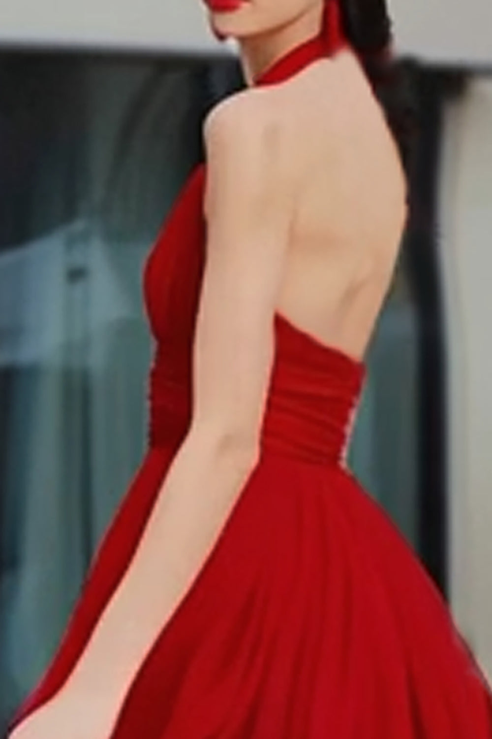 Red A-Line Halter Neck Long Gala Dress