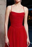 Red A-Line Tiered Long Gala Dress with Ruffles