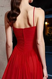 Red A-Line Tiered Long Gala Dress with Ruffles