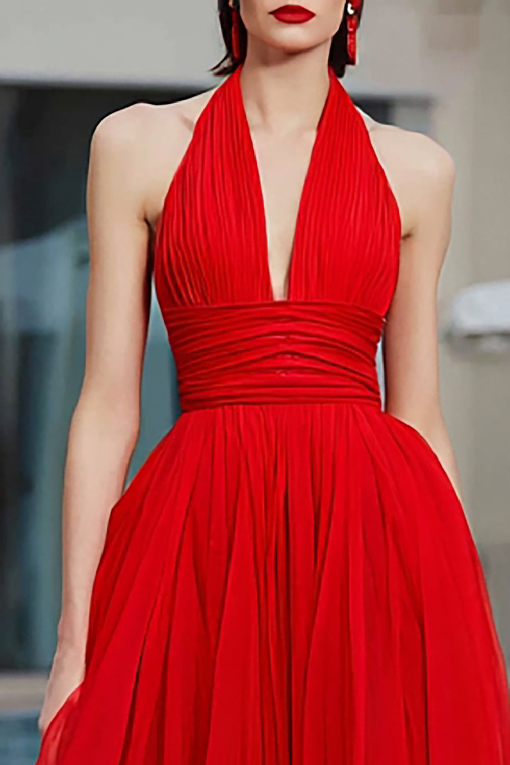 Red A-Line Ruched Long Gala Dress
