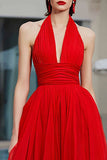 Red A-Line Ruched Long Gala Dress
