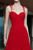 Red Tiered Long Gala Dress with Ruffles
