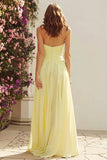 Light Yellow A Line Long Bridesmaid Dress