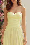 Light Yellow A Line Long Bridesmaid Dress