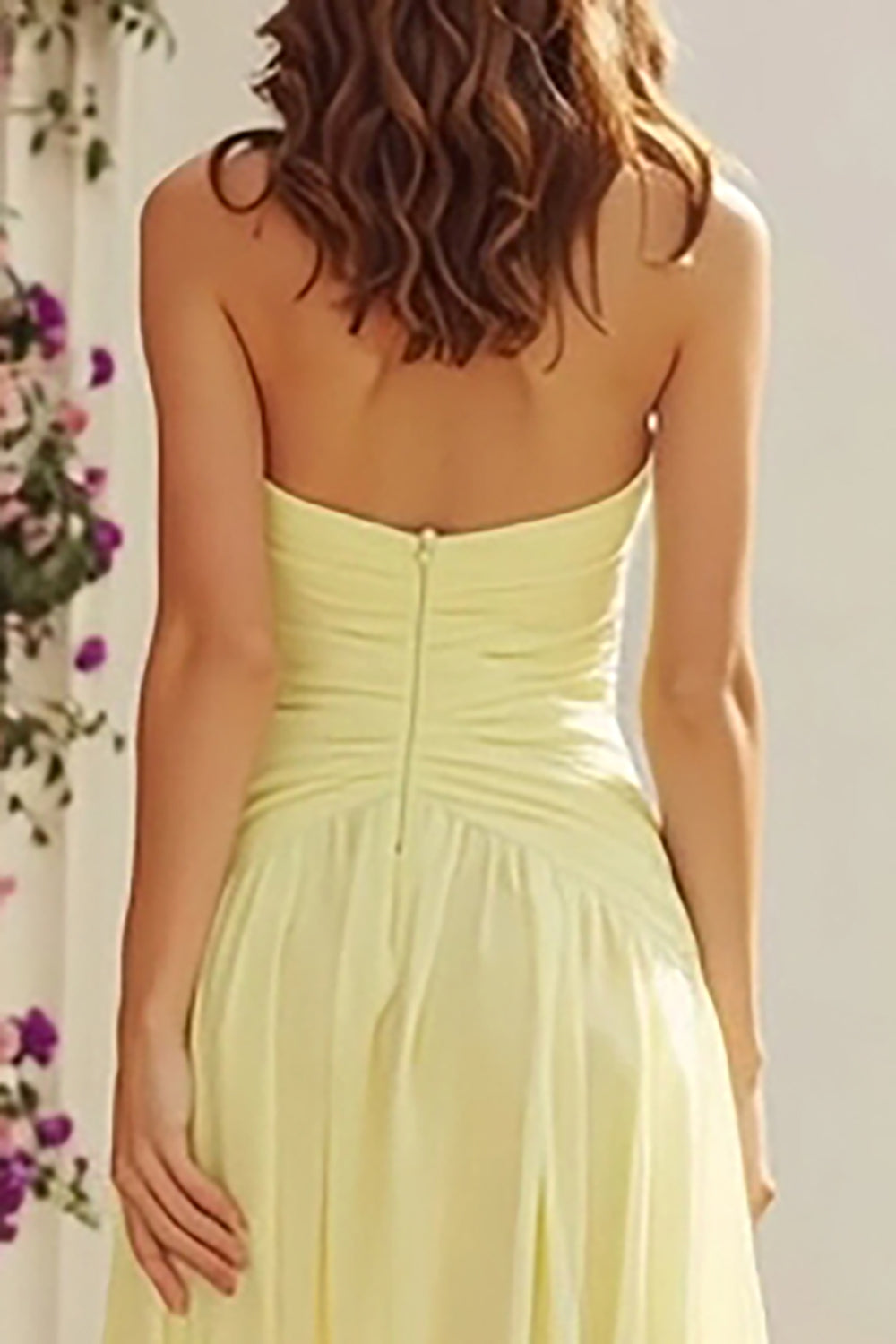 Light Yellow A Line Long Bridesmaid Dress