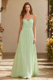 Dusty Sage Long A Line Strapless Bridesmaid Dress