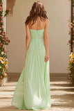 Dusty Sage Long A Line Strapless Bridesmaid Dress