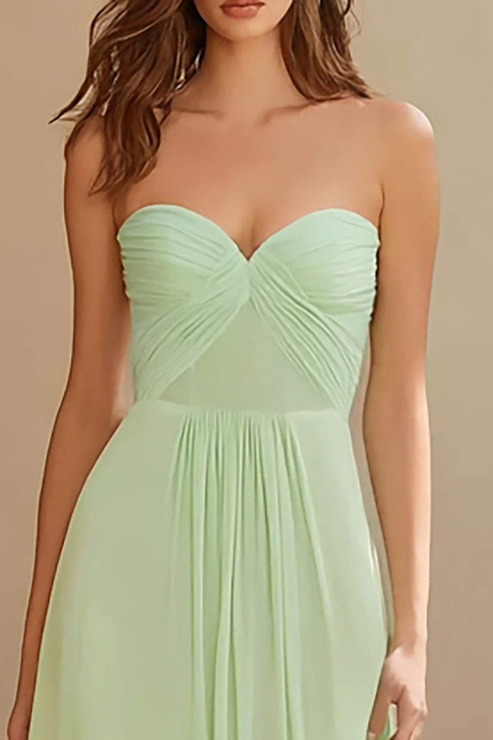 Dusty Sage Long A Line Strapless Bridesmaid Dress