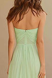 Dusty Sage Long A Line Strapless Bridesmaid Dress