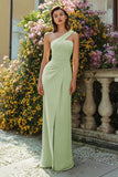 Dusty Sage Long Sheath Ruched Bridesmaid Dress