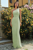 Dusty Sage One Shoulder Long Mermaid Bridesmaid Dress