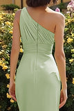 Dusty Sage One Shoulder Long Mermaid Bridesmaid Dress