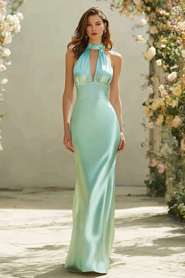 Dusty Sage Long Mermaid Bridesmaid Dress with Keyhole