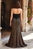 Mermaid Brown Leopard Print Sweetheart Corset Long Prom Dress with Lace