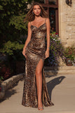 Mermaid Brown Leopard Print Long Prom Dress with Slit