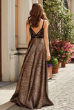 A-Line Brown Leopard Print Corset Long Prom Dress with Lace