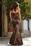 Mermaid Brown Leopard Print Sweetheart Long Prom Dress