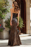 Brown Leopard Print Corset Mermaid Long Prom Dress with Lace