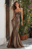 Mermaid Brown Leopard Print Backless Long Prom Dress