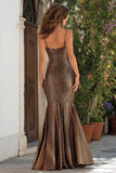 Mermaid Brown Leopard Print Backless Long Prom Dress