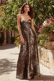 Sweetheart Brown Leopard Print A-Line Long Prom Dress