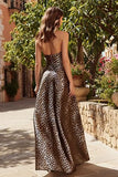 Sweetheart Brown Leopard Print A-Line Long Prom Dress