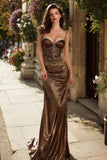 Sparkly Brown Leopard Print Mermaid Long Prom Dress with Beading