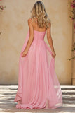 Pink Sweetheart Neck Scarf Long A Line Prom Dress
