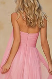 Pink Sweetheart Neck Scarf Long A Line Prom Dress
